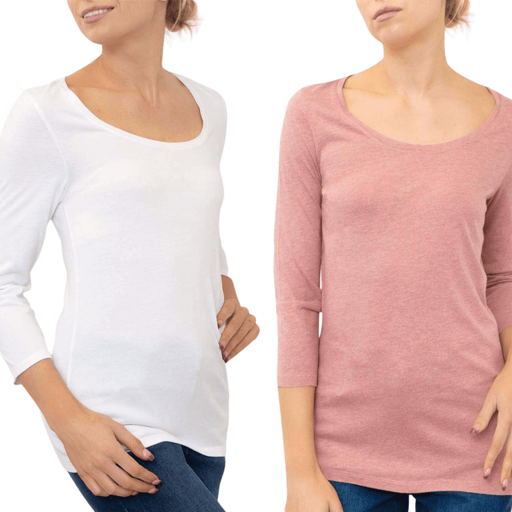 Laura 3/4 Sleeves Scoop Neck Essential Cotton Jersey Tops