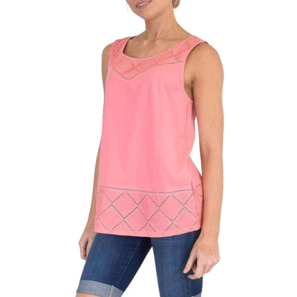 White Stuff Sleeveless Embroidered Panels Soft Cotton Jersey Casual Tops-Quality Brands Outlet-