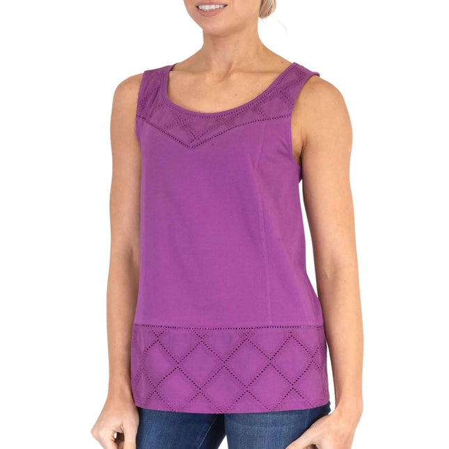 White Stuff Sleeveless Embroidered Panels Soft Cotton Jersey Casual Tops-Quality Brands Outlet-