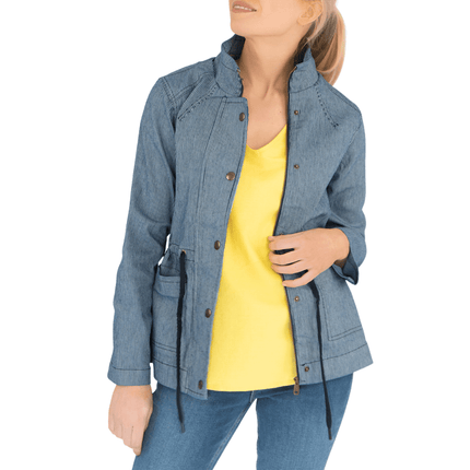White Stuff Layla Striped Adjustable Waist Full Zip Casual Denim Jacket-Quality Brands Outlet-
