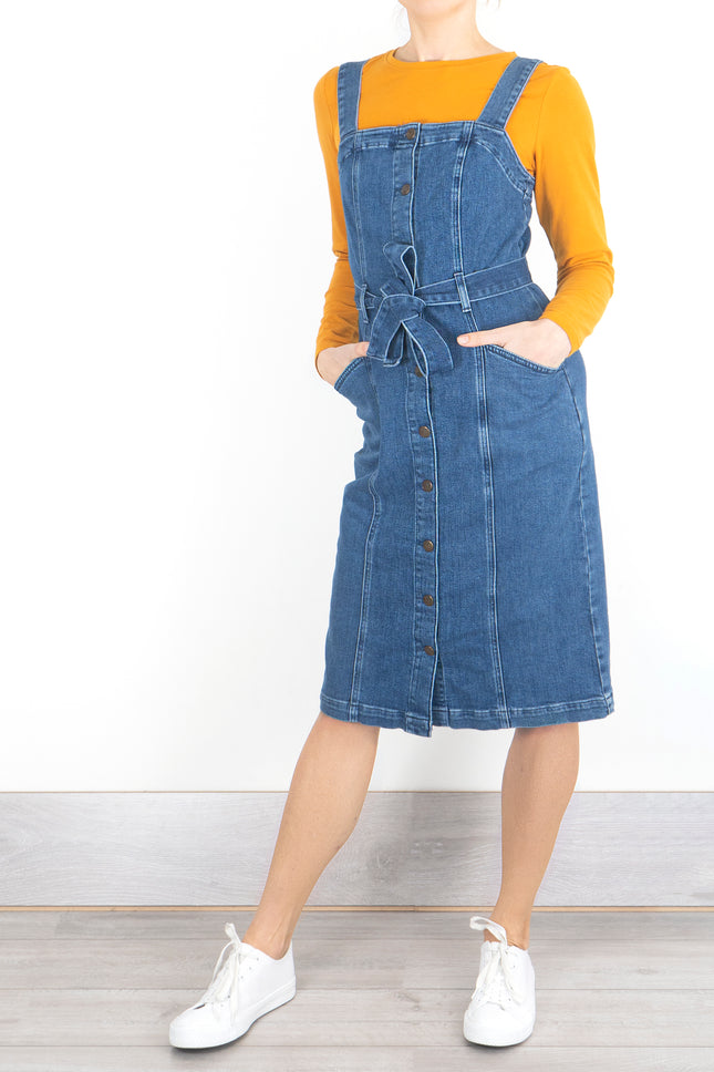 White Stuff Farrow Blue Denim Pinafore Dress-Quality Brands Outlet-