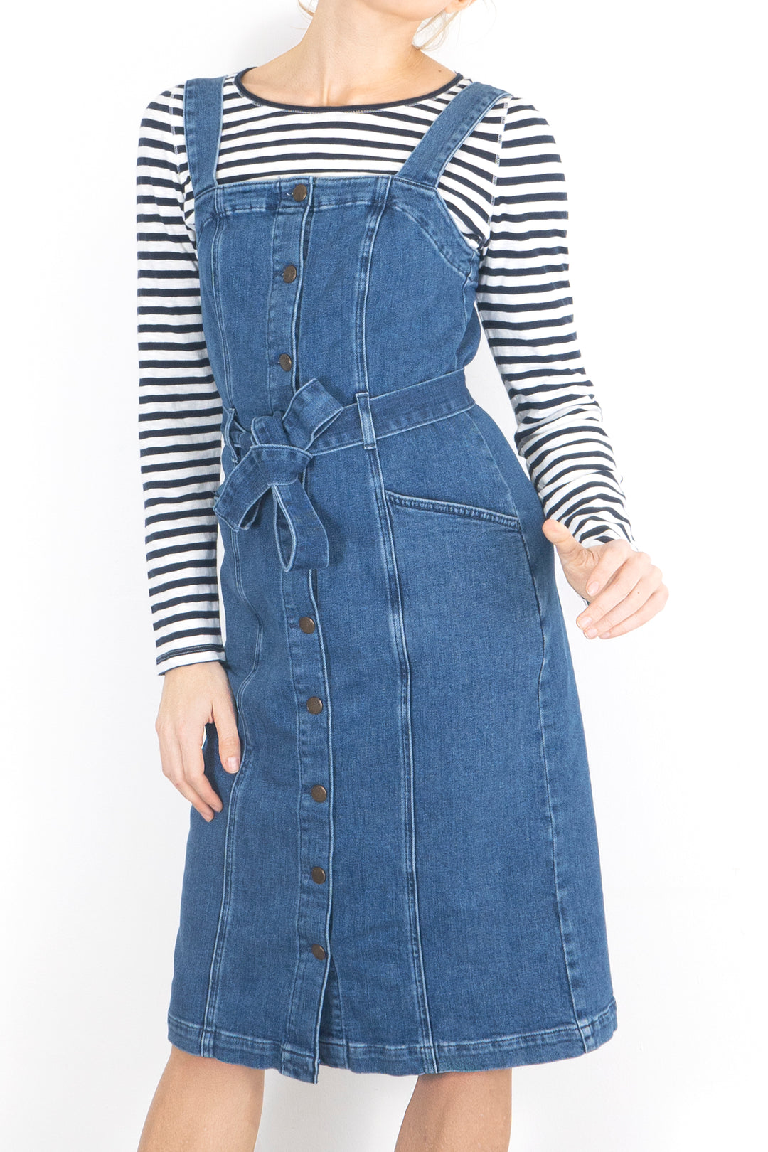 white christmas dresses Dark Blue Denim Danni Pinafore Mini Dress main image 1