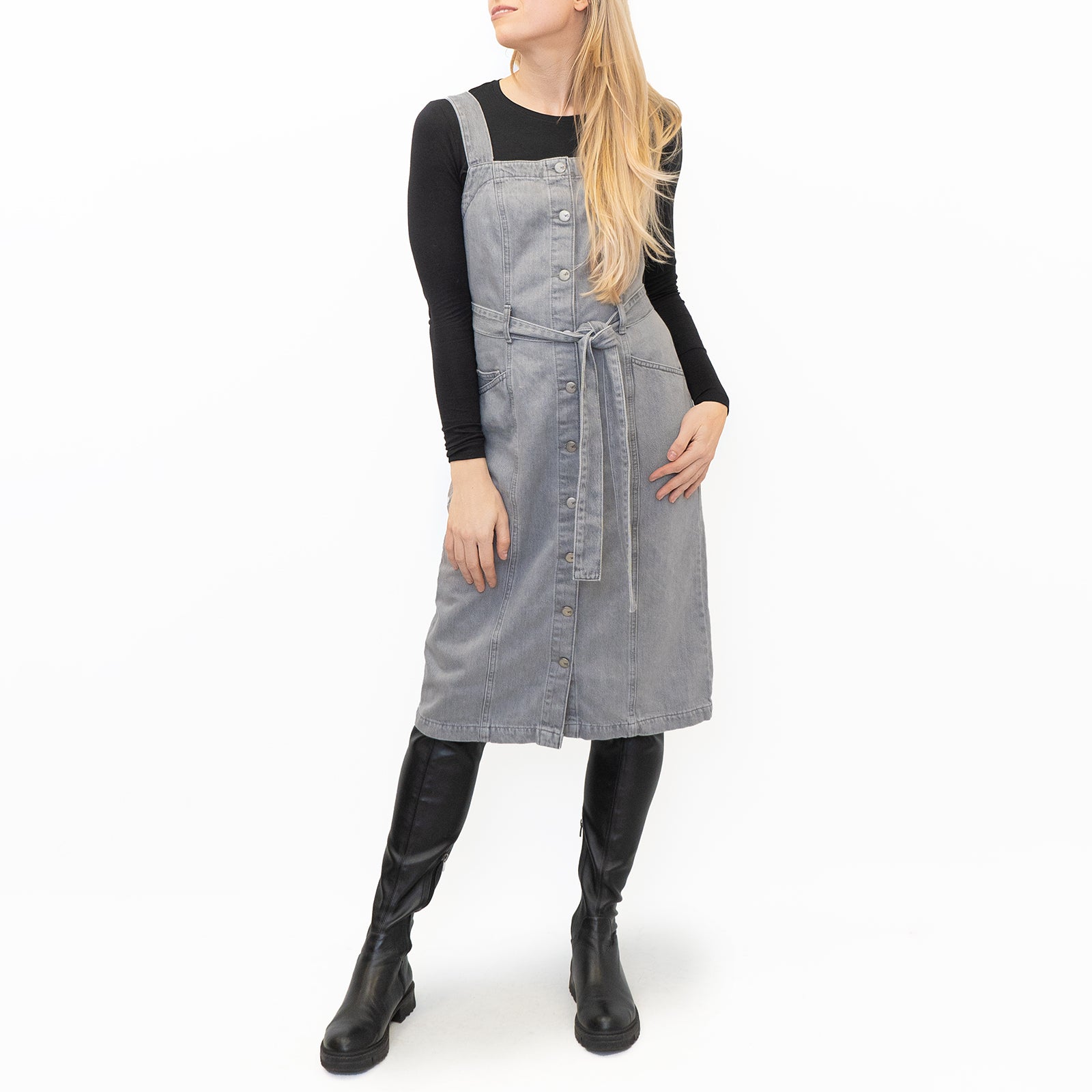 Stylish Grey Denim Pinafore Dress for Effortless Chic Looks – Quality Brands Outlet