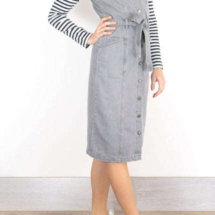 White Stuff Farrow Grey Denim Pinafore Dress-Quality Brands Outlet-