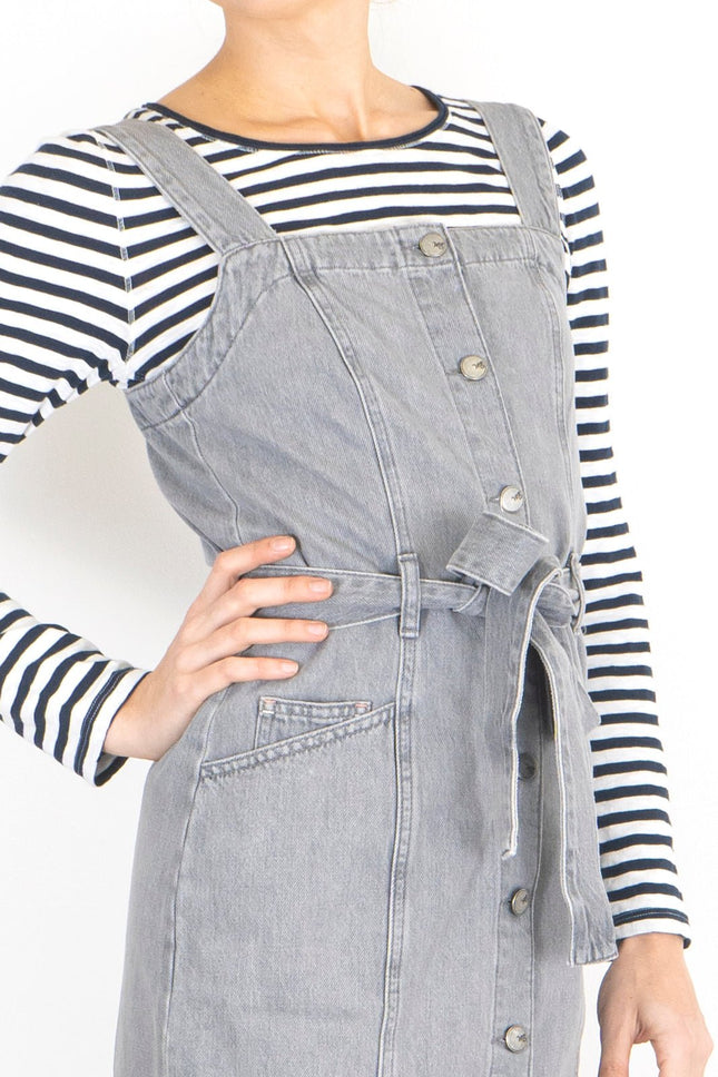 White Stuff Farrow Grey Denim Pinafore Dress-Quality Brands Outlet-