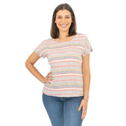White Stuff Pink Linen Striped Short Sleeve Going Out Tie-On Waist Tops