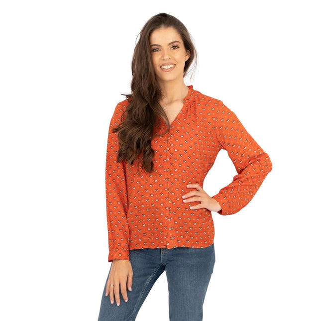 White Stuff Long Sleeve Rust Red Lightweight Animal Print Tops-Quality Brands Outlet-