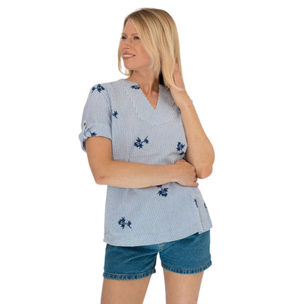 White Stuff Pure Cotton Stripe Floral Embroidered Shirts-Quality Brands Outlet-