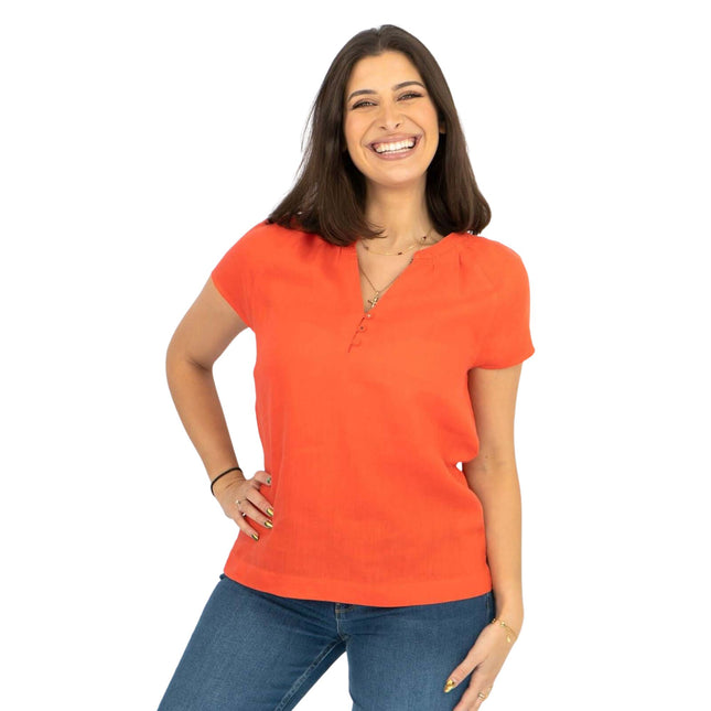 White Stuff Short Sleeve Orange Linen Relaxed Summer Blouse Casual Tops-Quality Brands Outlet-