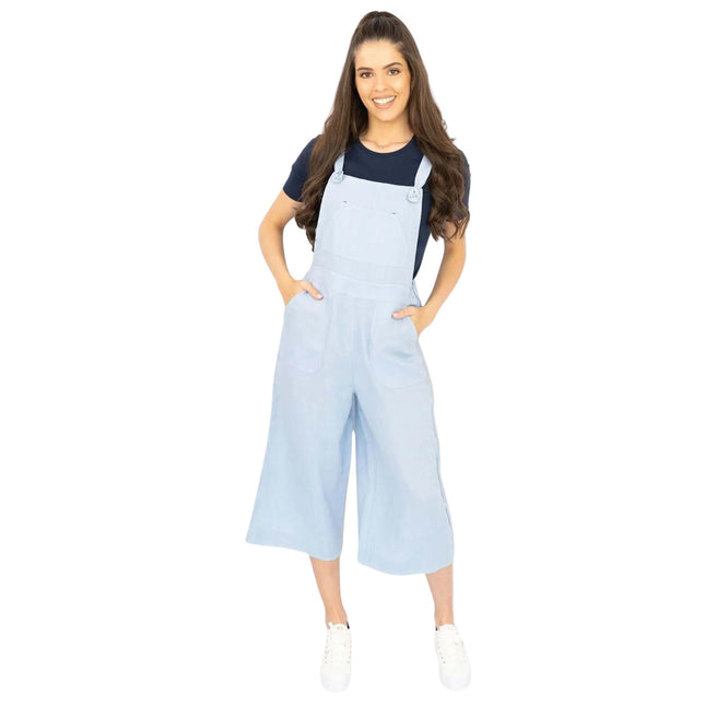 White Stuff Debbie Light Blue Crop Wide Leg Relaxed Dungarees-Quality Brands Outlet-