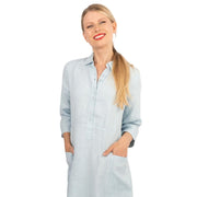 White Stuff Blue Rosie Linen Long Sleeve Shirt Dresses