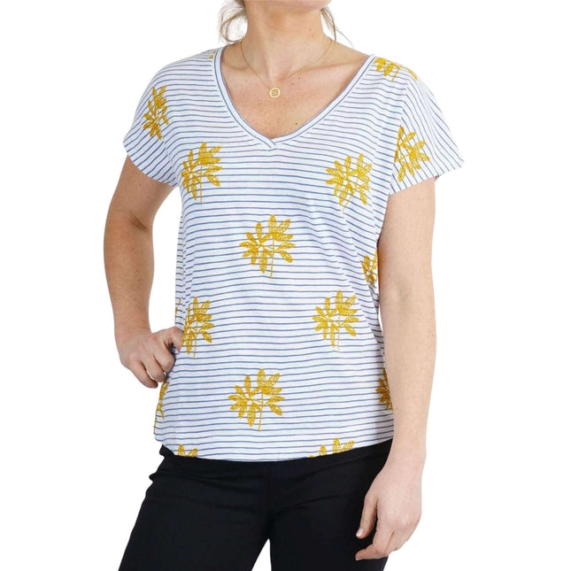 White Stuff Leaf Embroidered Short Sleeve Stripe Top-Quality Brands Outlet-