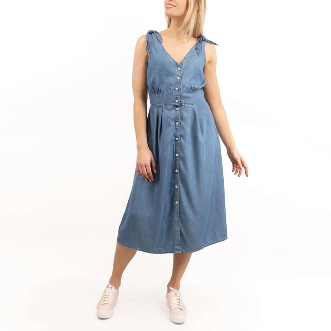 Next Blue Denim Button Sleeveless Midi Dress-Quality Brands Outlet-
