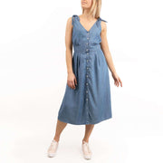 Next Women Blue Denim Button Sleeveless Midi Dress