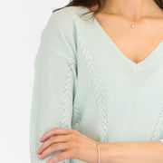 M&S Per Una Mint Green V-Neck Textured Fine Knit Cotton Blend 3/4 Sleeve Jumper