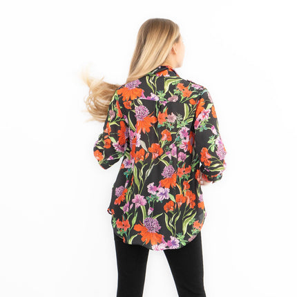 Karen Millen Black Floral Satin Long Sleeve Button-Up Shirts-Quality Brands Outlet-