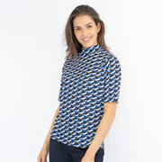 Karen Millen Blue Geometric Print High Neck Short Sleeve Tops