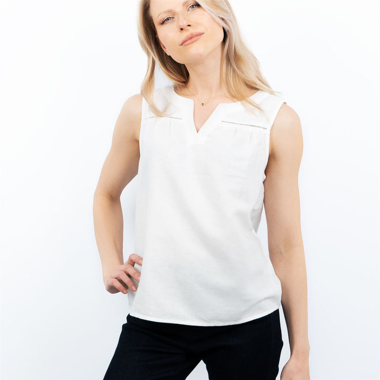 Womens White Relaxed Fit Sleeveless Top