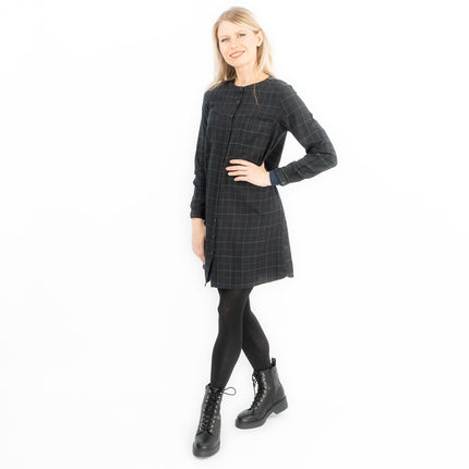 Long Sleeve Black Check Tunic Loose Longline Tops-Quality Brands Outlet-
