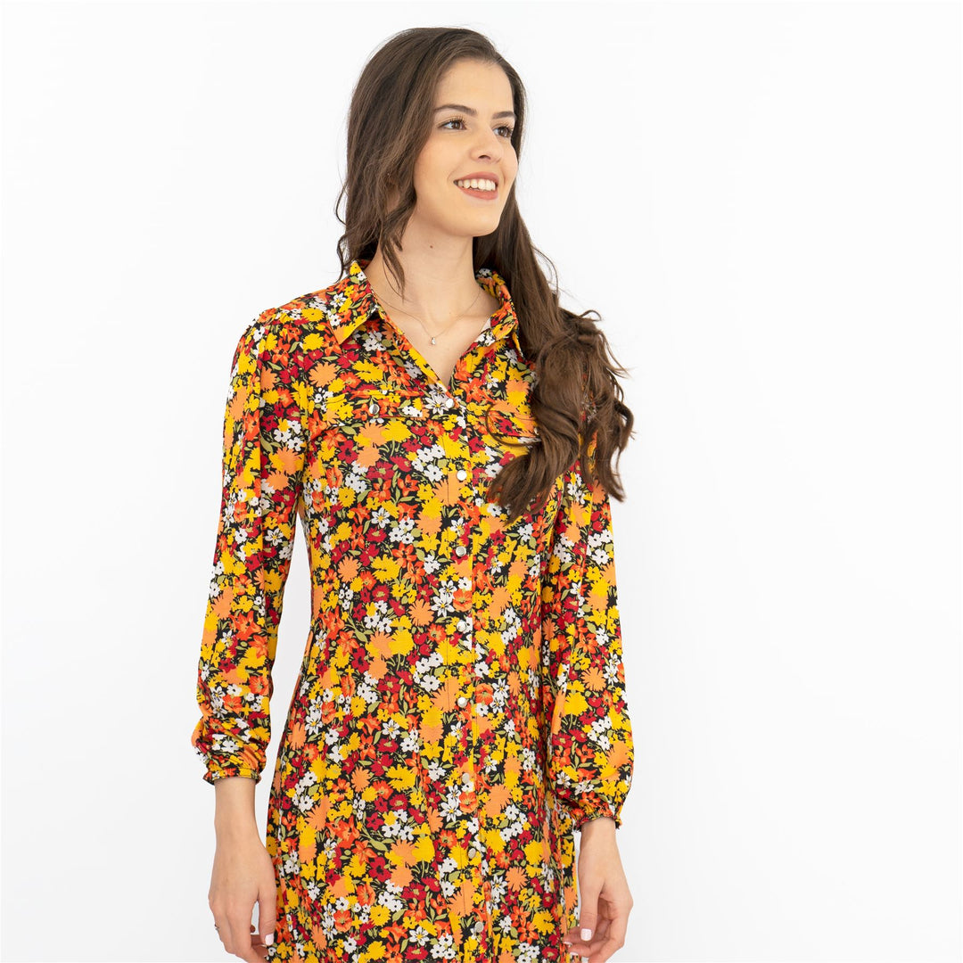 Oasis Orange Floral Midi Shirt Dress