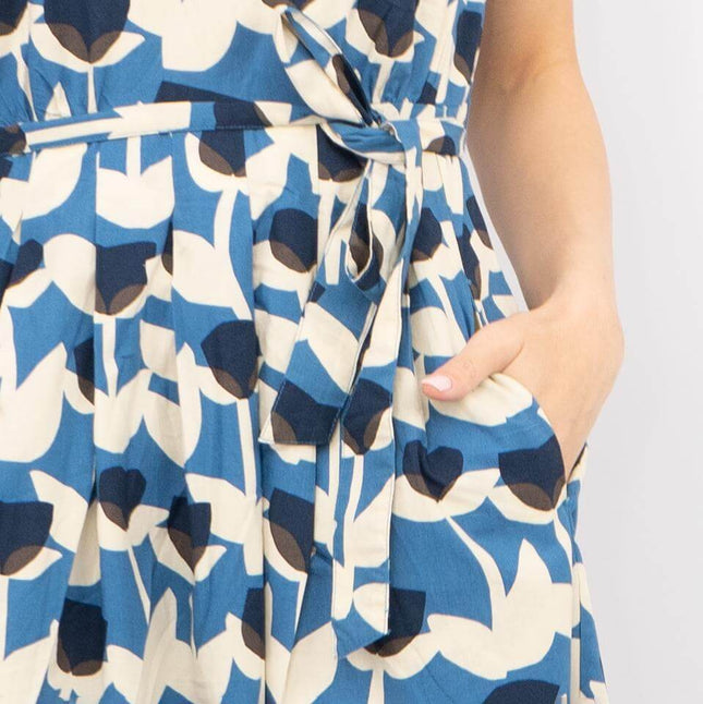 Seasalt Belle Blue Tulip Print Sleeveless Flare Midi Dresses-Quality Brands Outlet-