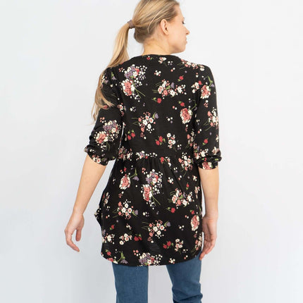 Tabitha 3/4 Sleeve Black Floral Jersey Tops-Quality Brands Outlet-