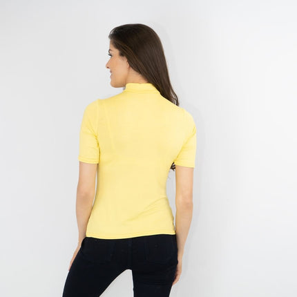 Karen Millen Yellow Short Sleeve Jersey Funnel Neck Top - Quality Brands Outlet