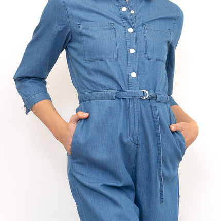 Womens Phase Eight Jumpsuit Denim Blue Lightweight Cropped Jarah Smart Casual - Quality Brands Outlet