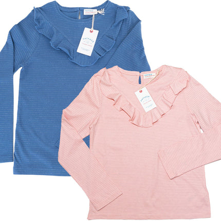 Girls Ruffle Long Sleeve Soft Jersey Tops in 2 Colours-Quality Brands Outlet-