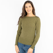 M&S Boat Neck Long Sleeve Khaki Green Jumper with Wool