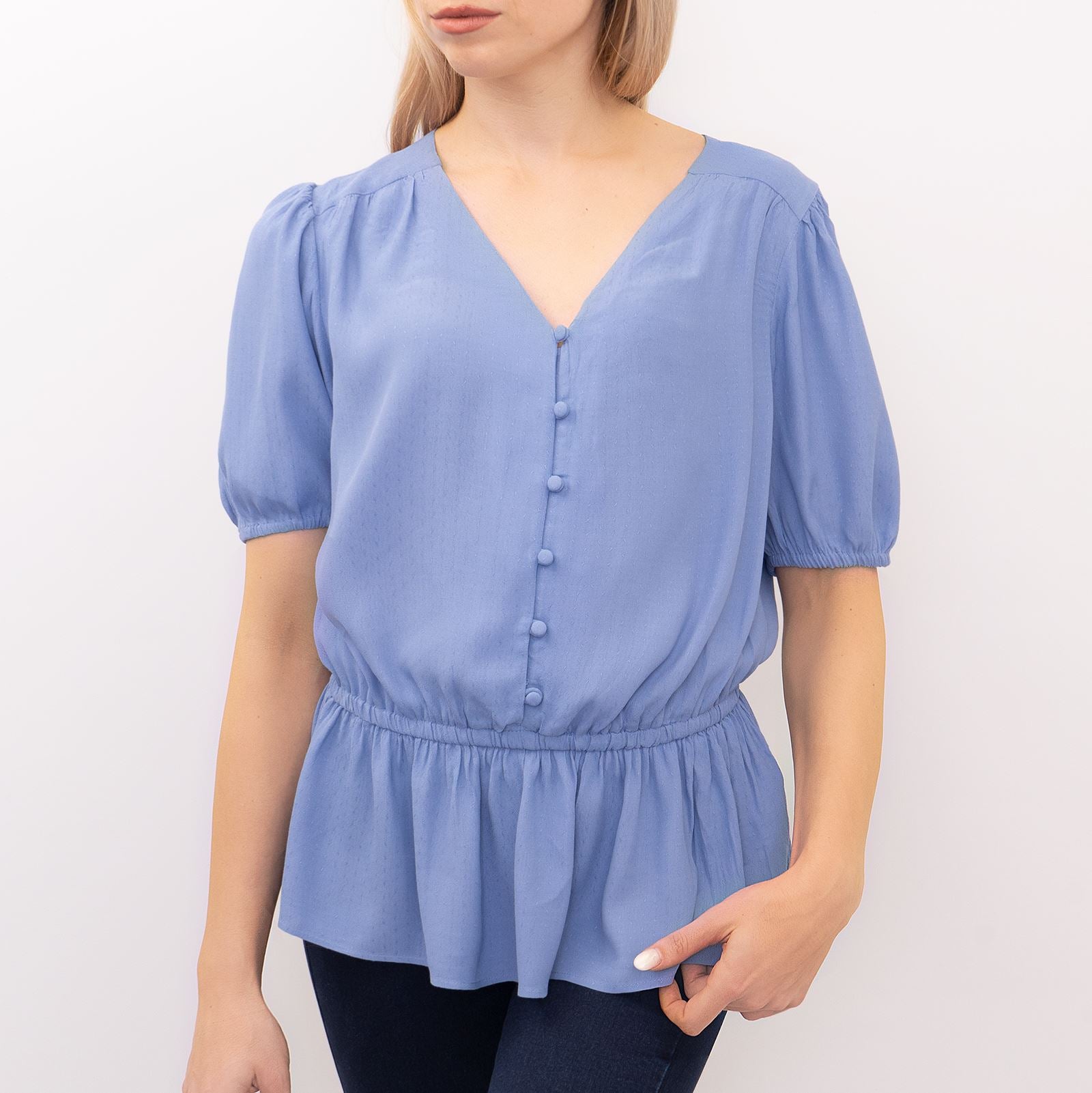 Amoretu Women's V-Neck T-Shirt - Short Sleeve Blouse In Ink Blue, Rayon/Spandex, Size M