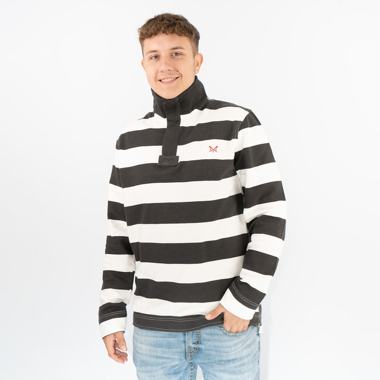 Crew Clothing Mens Padstow White Striped Classic Half Zip Sweatshirt Jumper Tops