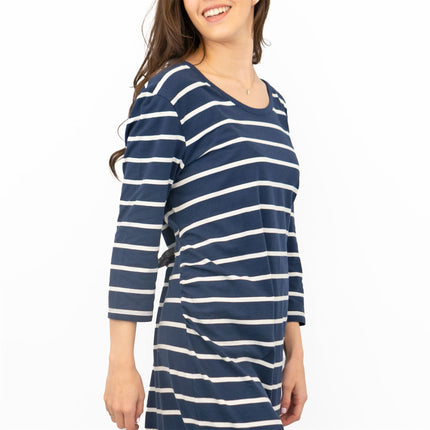 Frugi Erin for Maternity 3/4 Sleeve Navy Striped Midi Soft Jersey Dresses
