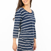 Frugi Erin for Maternity 3/4 Sleeve Navy Striped Midi Soft Jersey Dresses