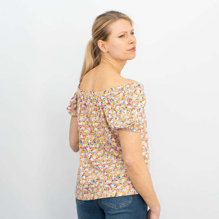 Leia Gathered Off Shoulder Short Sleeve Ditsy Floral Relaxed Tops-Quality Brands Outlet-