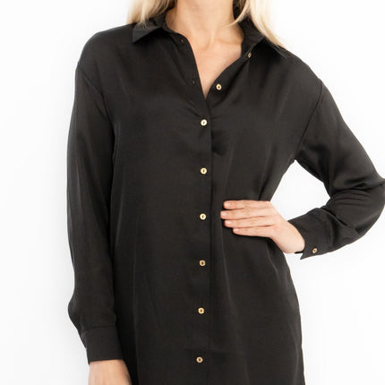 Coast Black Drap Satin Longline Long Sleeve Tunic Shirt-Quality Brands Outlet-