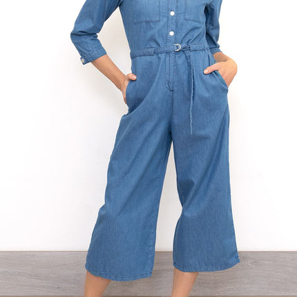 Womens Phase Eight Jumpsuit Denim Blue Lightweight Cropped Jarah Smart Casual - Quality Brands Outlet
