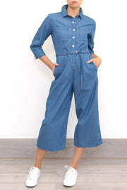 Womens Phase Eight Jumpsuit Denim Blue Lightweight Cropped Jarah Smart Casual - Quality Brands Outlet