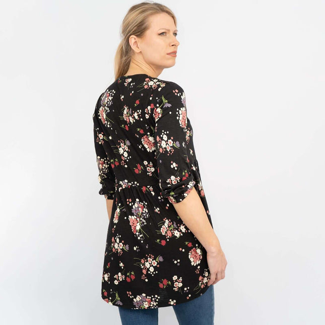 Tabitha 3/4 Sleeve Black Floral Jersey Tops-Quality Brands Outlet-