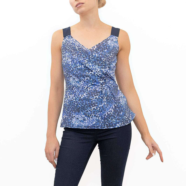 Adolfo Dominguez Blue Leopard Print Sleeveless Tank Top-Quality Brands Outlet-