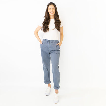 M&S Cotton Rich Tapered Leg Ankle Grazer Blue Stretch Cotton Chino Trousers - Quality Brands Outlet