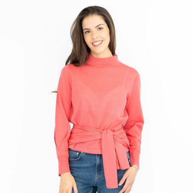 M&S Funnel Neck Tie Waist Jumper with Linen-Quality Brands Outlet-