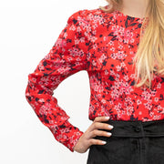 M&S Red Ditsy Floral Print Long Sleeve Lightweight Tops