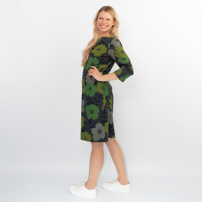 Seasalt Dawn Green Floral Cotton Blend Lightweight 3/4 Sleeve Midi Dresses-Quality Brands Outlet-