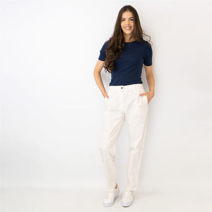 M&S Cotton Rich Tapered Leg Ankle Grazer White Stretch Cotton Chino Trousers - Quality Brands Outlet