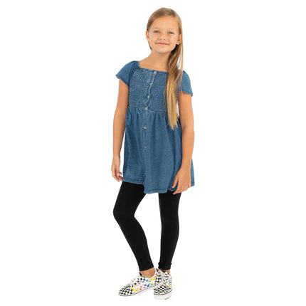 Next Girls Blue Shirred Bodice Dress Cotton Knee Length
