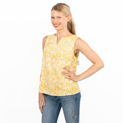 Women's Yellow Floral Sleeveless Casual Lightweight Linen Blend Vests Cami Tops-Quality Brands Outlet-