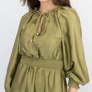 Next Long Sleeve Green Jacquard Flare Dress