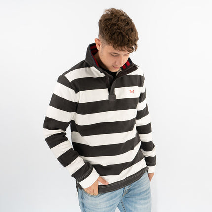 Crew Clothing Mens Padstow White Striped Classic Half Zip Sweatshirt Jumper Tops
