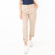 M&S Cotton Rich Tapered Leg Ankle Grazer Beige Stretch Cotton Chino Trousers - Quality Brands Outlet